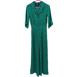 MODCLOTH X COLLECTIF Jumpsuit Size 2 Green Dots Retro Pinup Away You Go Vintage